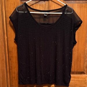 Forever 21 Black Embellished Sheer Sleeve Blouse
